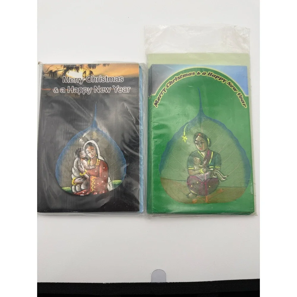 Mother Teresa Foundation Peepal Leaf Christmas Cards Set of 2 10‎ packs India
